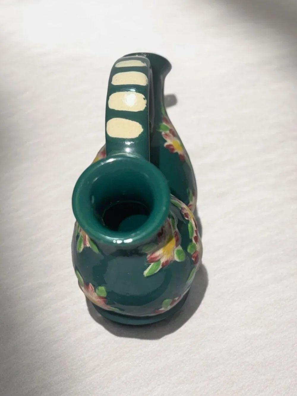 Hand-Painted Ceramic Double-Spout Oil & Vinegar Cruet With Floral Design